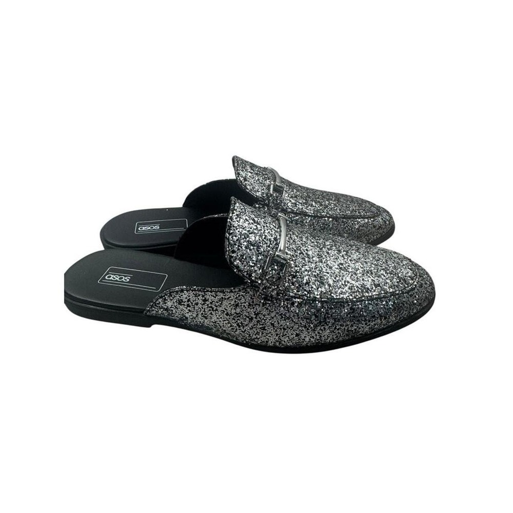 Asos Glitter Sparkle Silver Glam 10M Holiday Snaffle Bit Slide Loafer Party